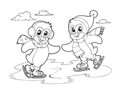 Christmas Cute Penguins Skating Winter Tracing Shape Pdf, Free Vectors File
